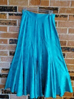 Vintage Leo Jesudian for Eclipse Turquoise Silk Midi Gored Skirt